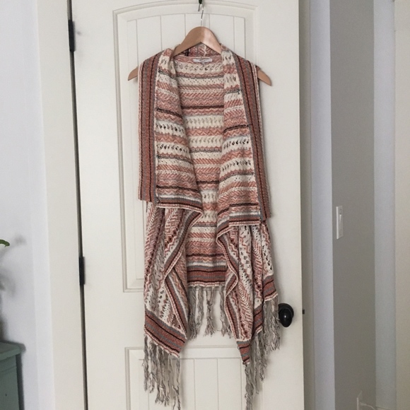 Sweater Sleeveless Kimono Orange Southwestern - Picture 7 of 8